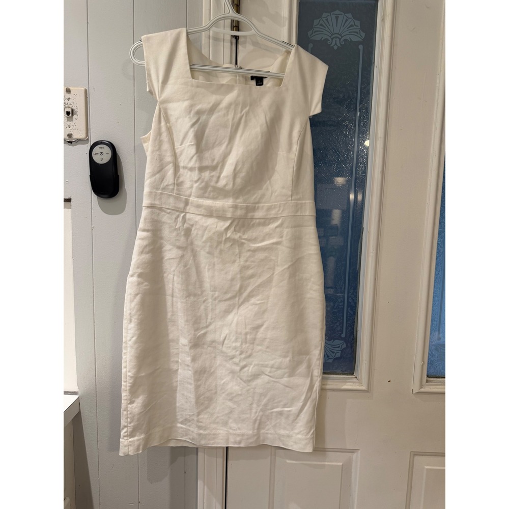 Ann Taylor Petite White Linen Blend Square Neck Sheath Dress 6P